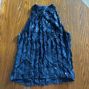 DKNY Elegant Navy Sequin Silk Women's Halter Top Size Small